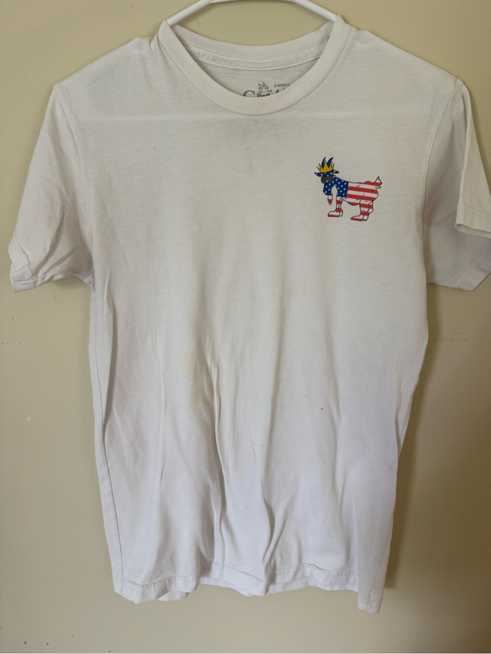 White Short-Sleeve Crew Neck T-Shirt with Flag Dog Graphic